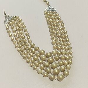 Elegant Cream  five strands faux vintage Pearl Necklace